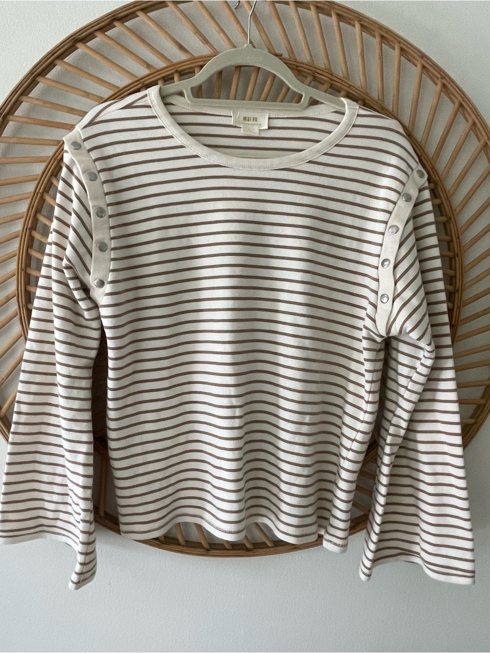 Maeve Anthropologie Stripe snap Shoulder Women's Top - Cream & Brown XS